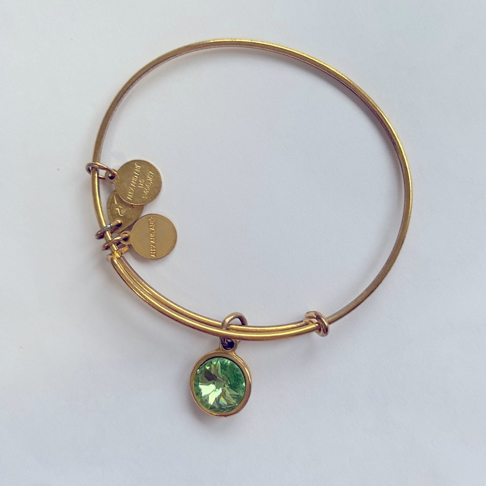 Alex and Ani Peridot Charm Bangle Bracelet- Shiny Gold Finish